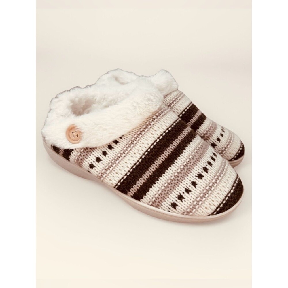 Aerosoles Memory Foam Fur Lined Fair Isle Knit Slippers Womens Medium 6.5 7 7.5